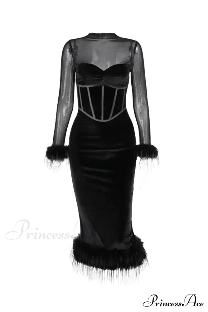 Margot Velvet Patchwork Dress Black 8