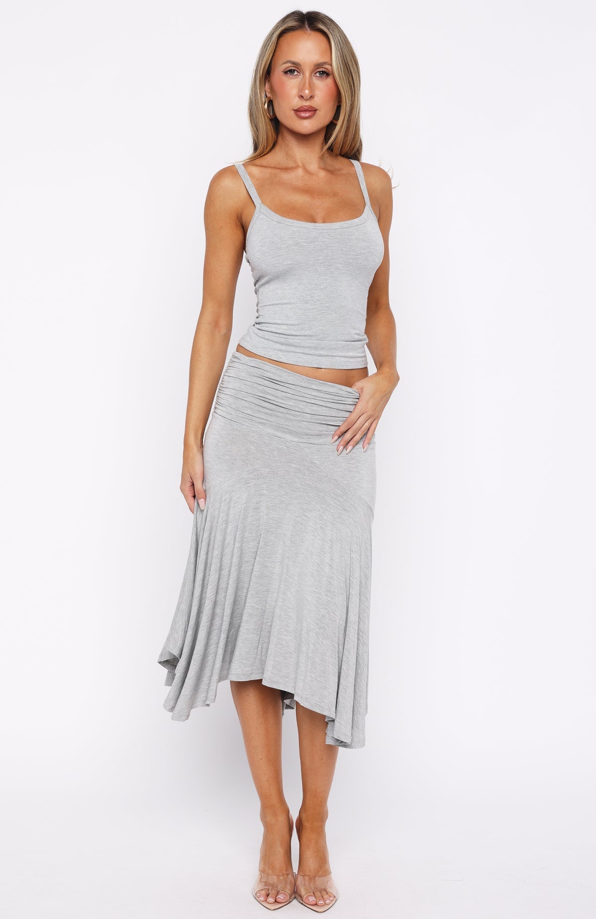 Celeste Satin Midi Dress in Grey Marle Grey 2
