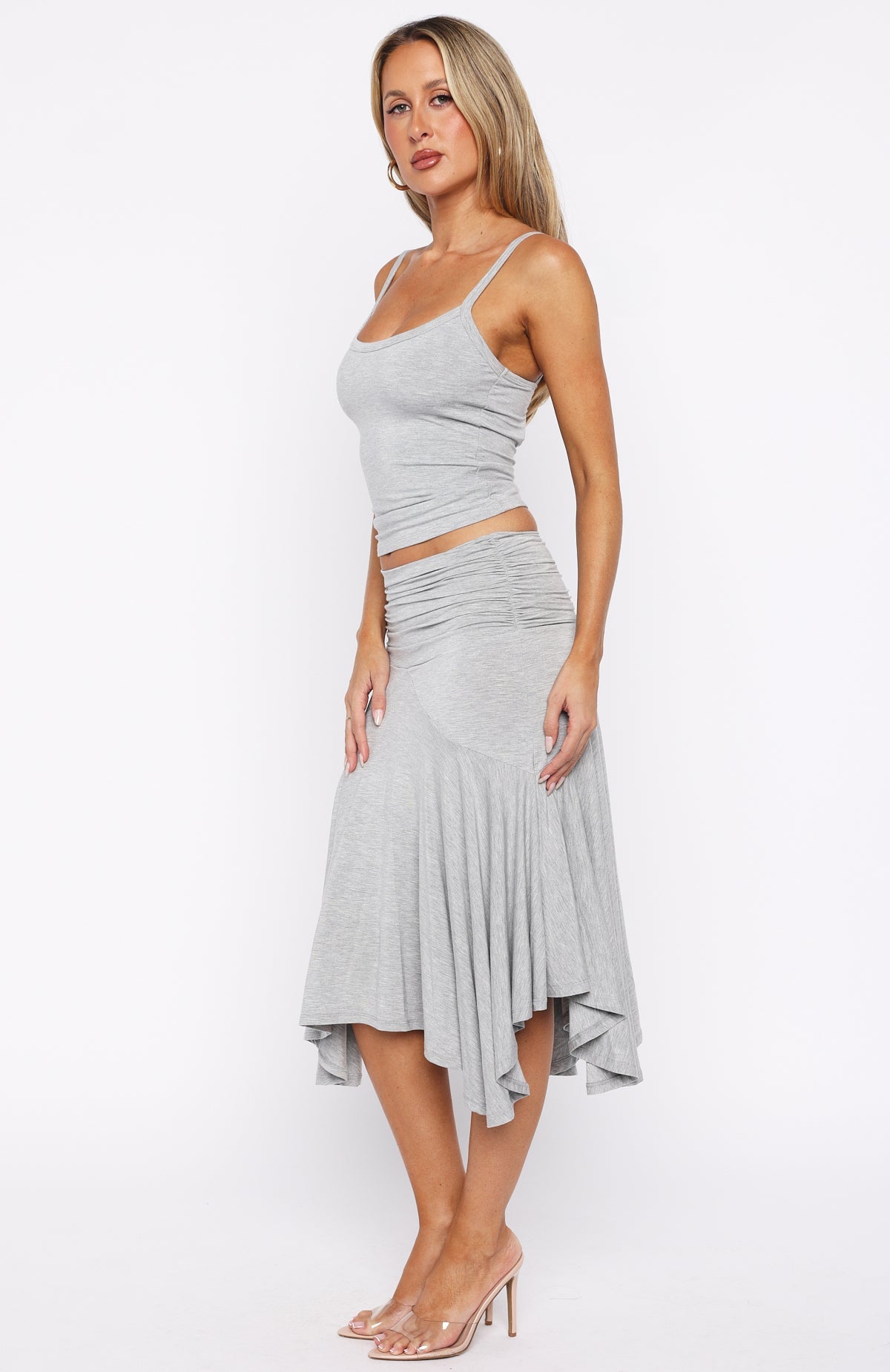 Celeste Satin Midi Dress in Grey Marle Grey 3