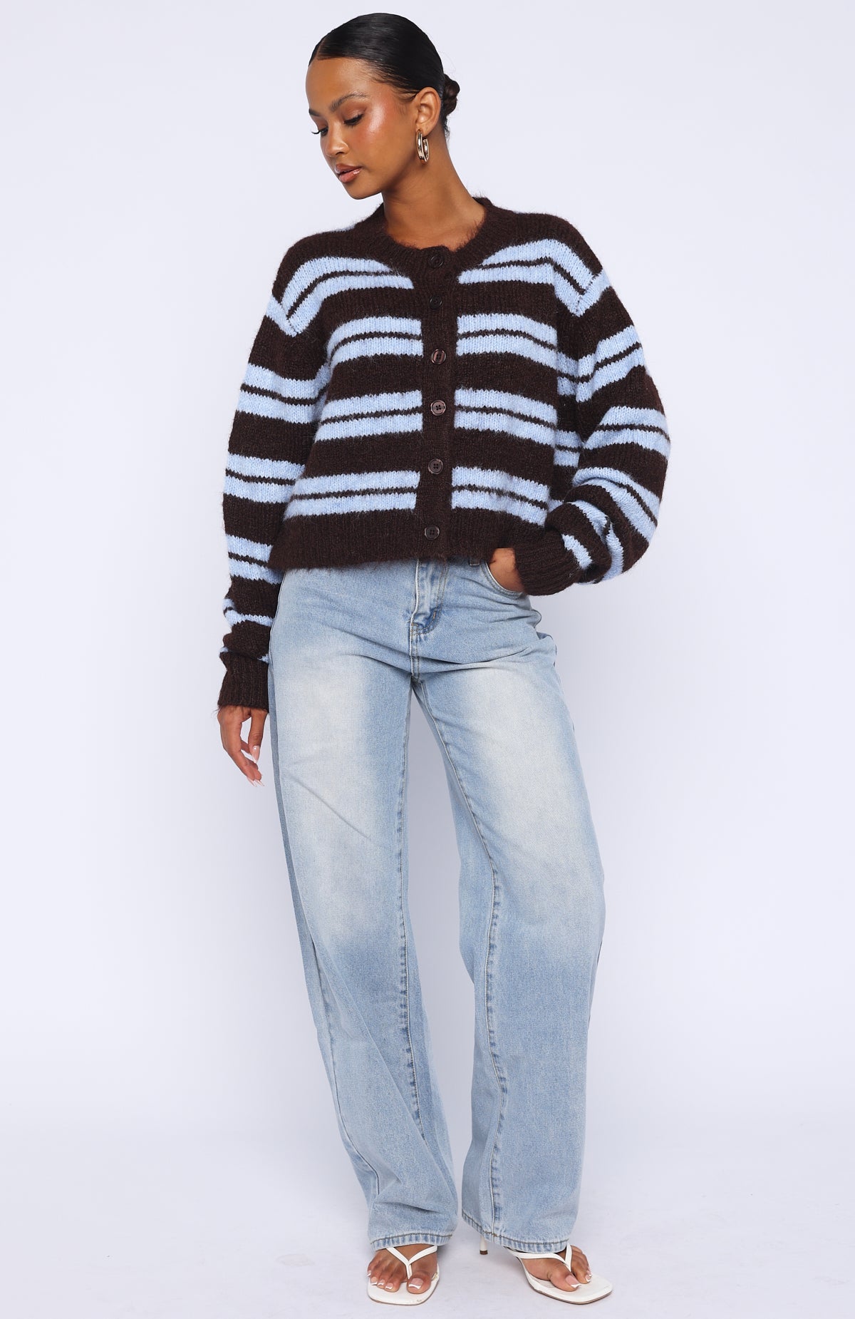 Olivia Striped Knit Cardigan Chocolate 6