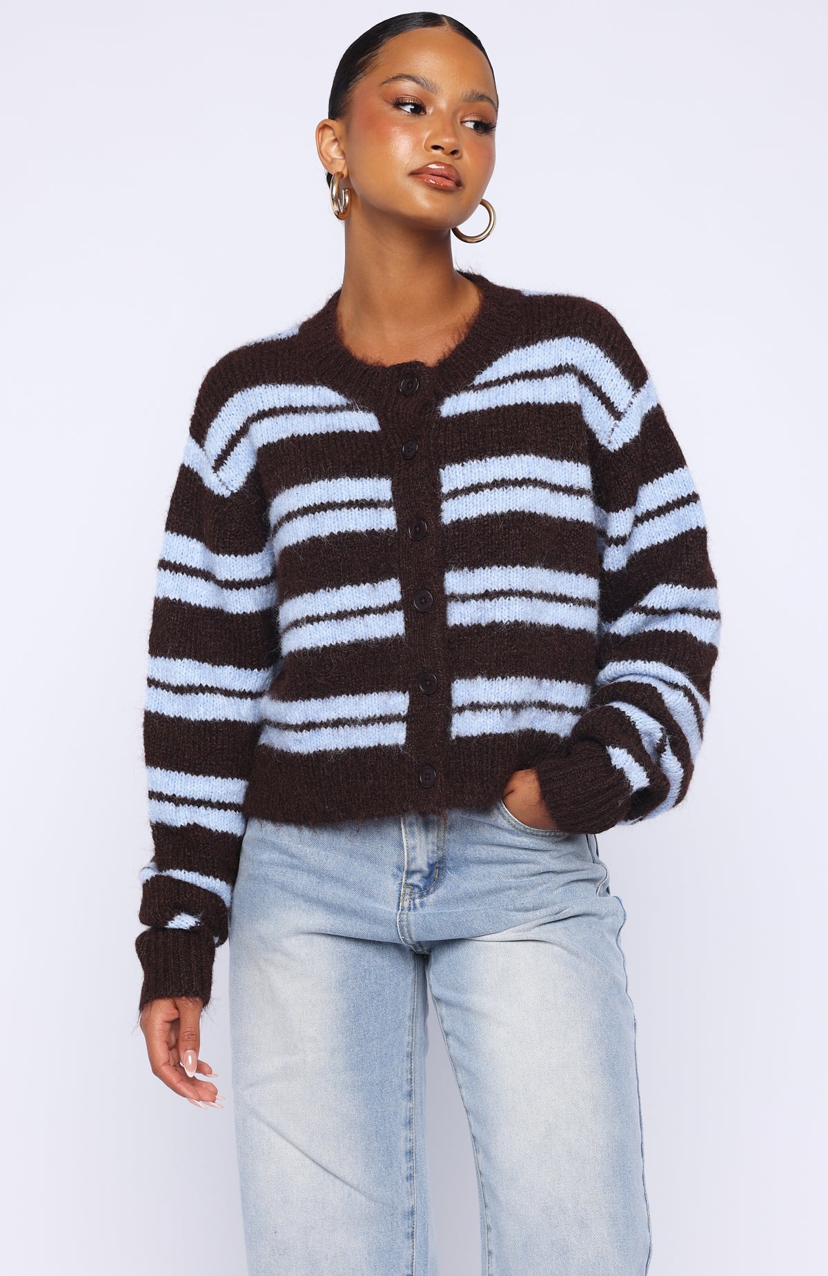 Olivia Striped Knit Cardigan Chocolate 3