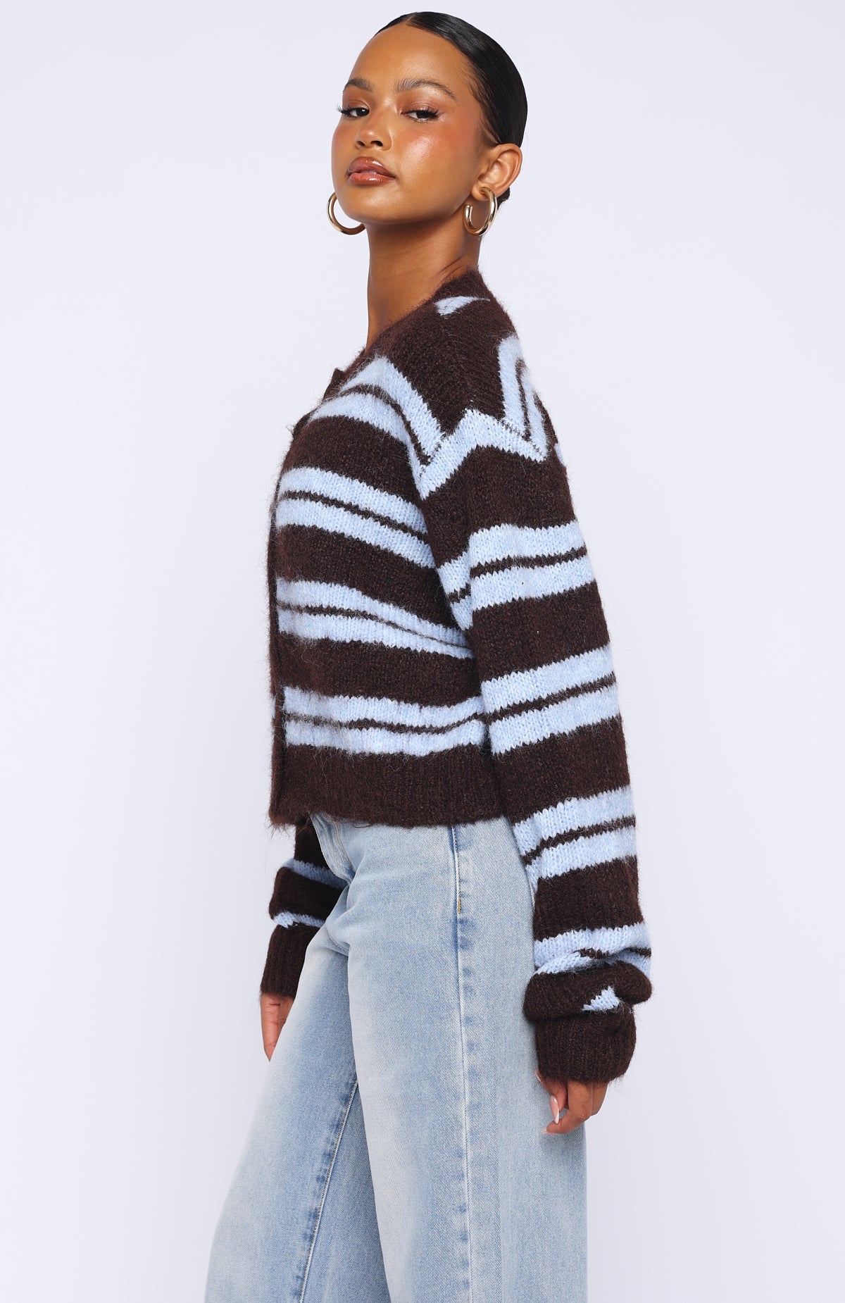 Olivia Striped Knit Cardigan Chocolate 5