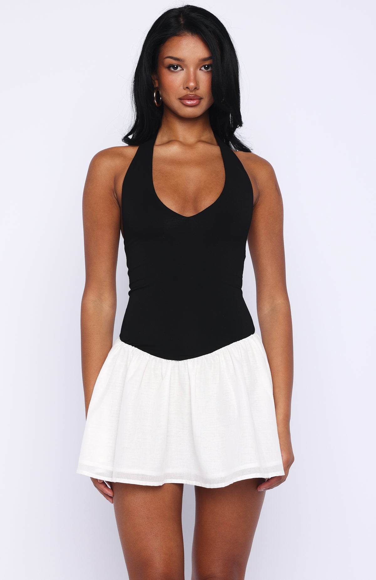 Valentina Halter Neck Mini Dress in Black & White 2