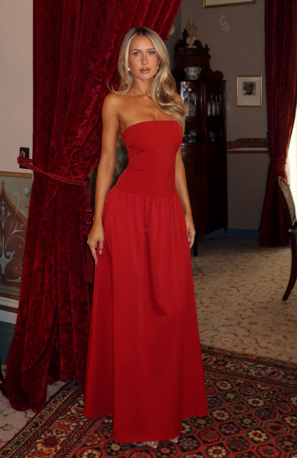 Valentina Silk Maxi Dress in Burgundy 6