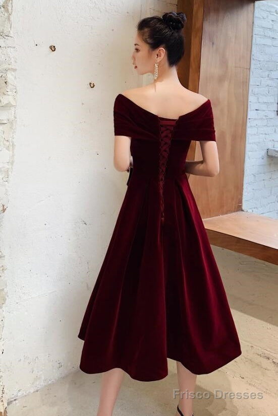 Margot Velvet Off-Shoulder Midi Dress Burgundy 2