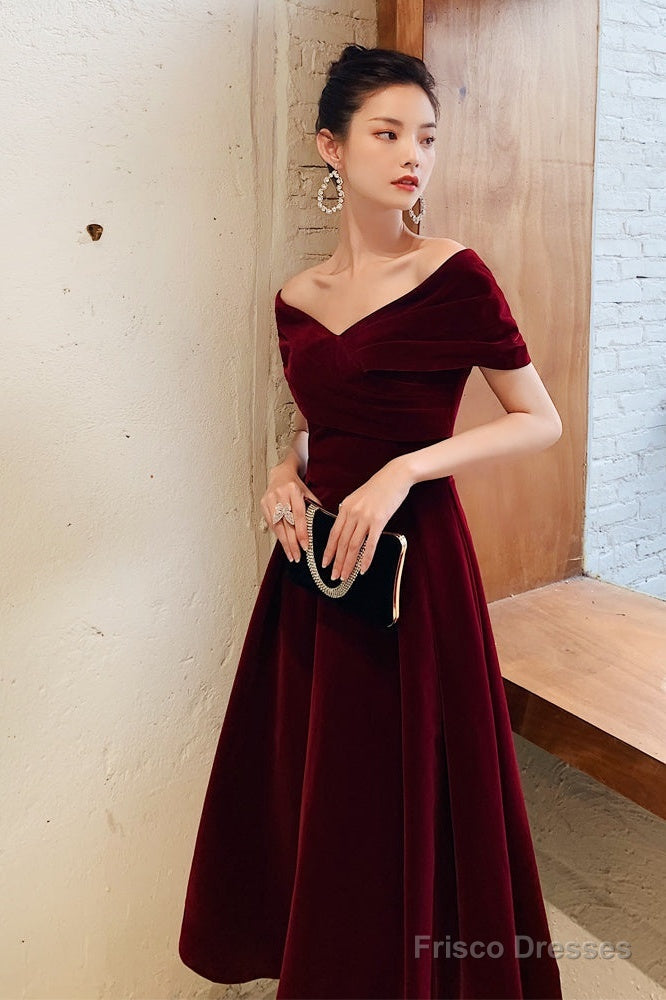 Margot Velvet Off-Shoulder Midi Dress Burgundy 3