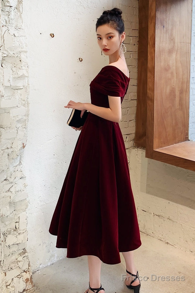 Margot Velvet Off-Shoulder Midi Dress Burgundy 4