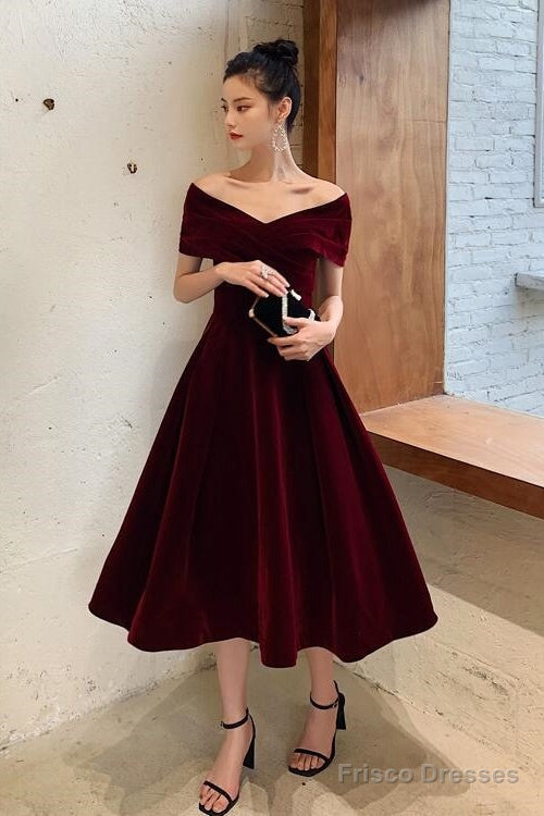 Margot Velvet Off-Shoulder Midi Dress Burgundy 1