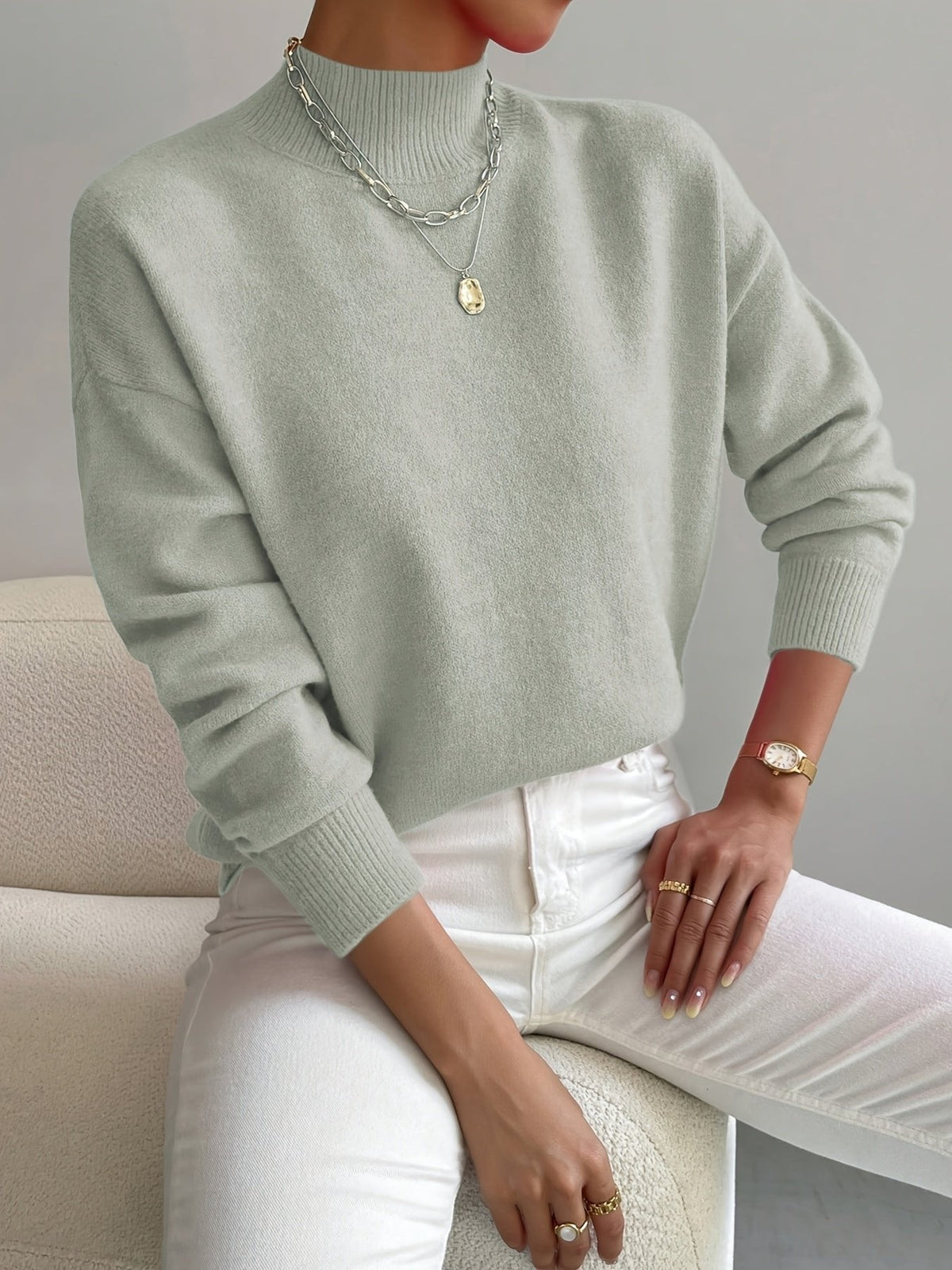 Margot Mock Turtleneck Sweater White 1
