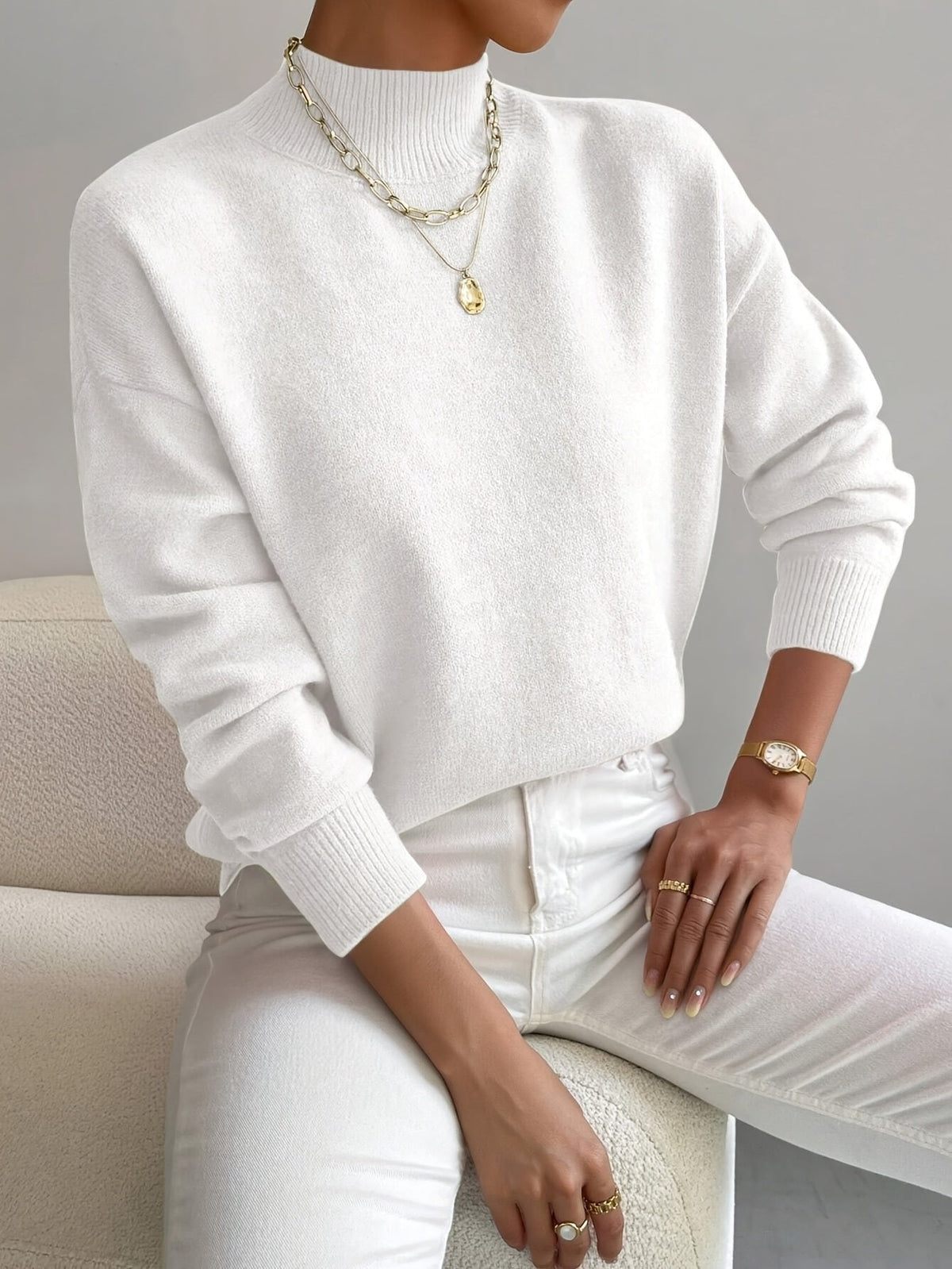 Margot Mock Turtleneck Sweater Beige 2