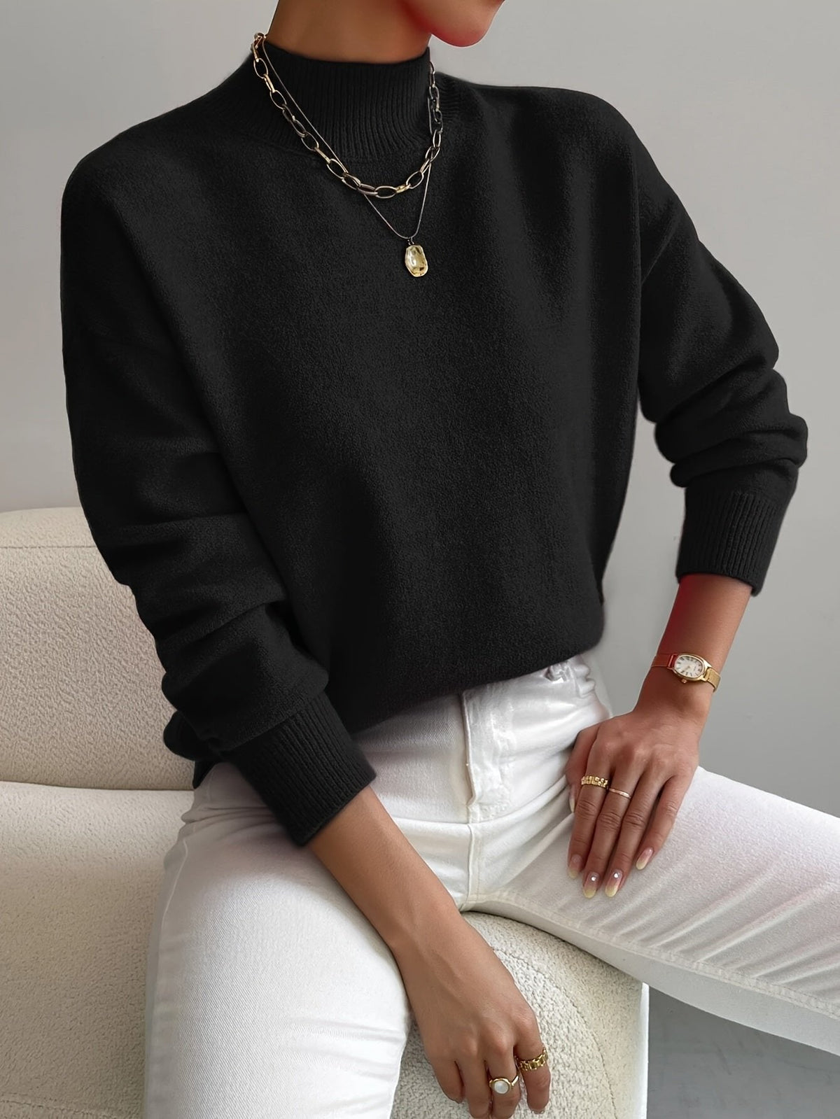 Margot Mock Turtleneck Sweater Dark Grey 6