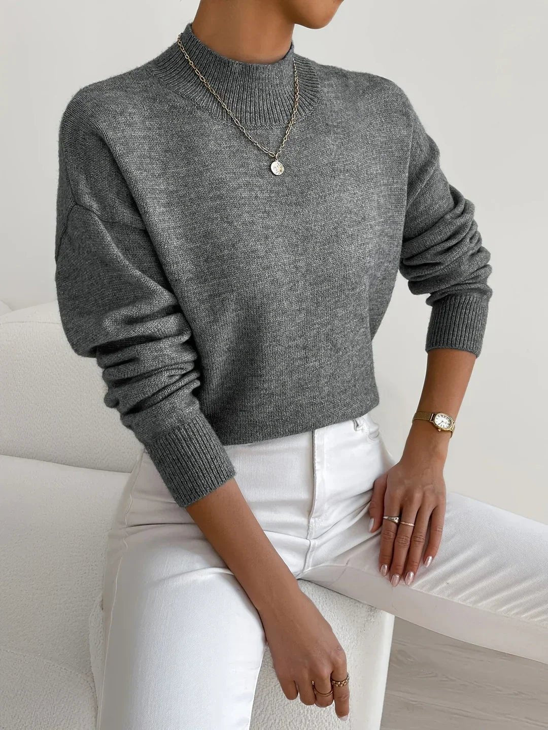 Margot Mock Turtleneck Sweater Beige 9