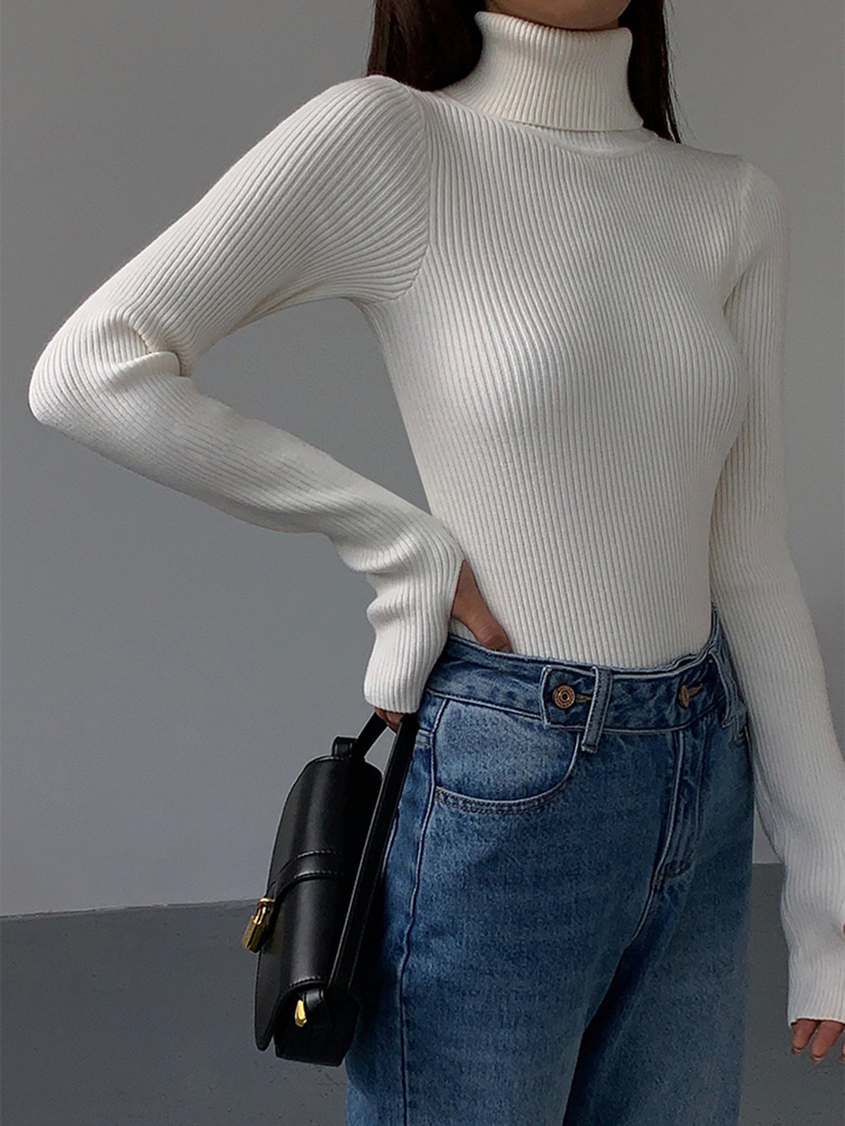 Margot Turtleneck Knit Sweater in Black Red 10