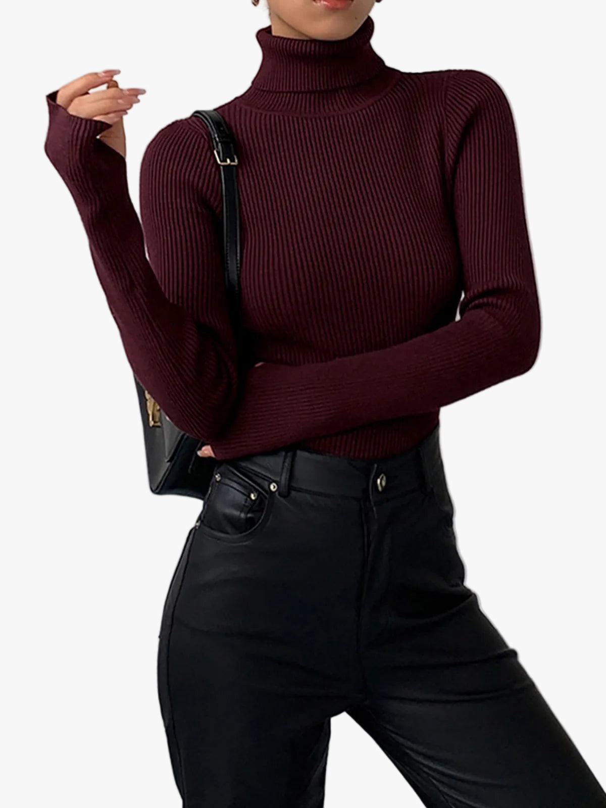 Margot Turtleneck Knit Sweater in Black Black 1