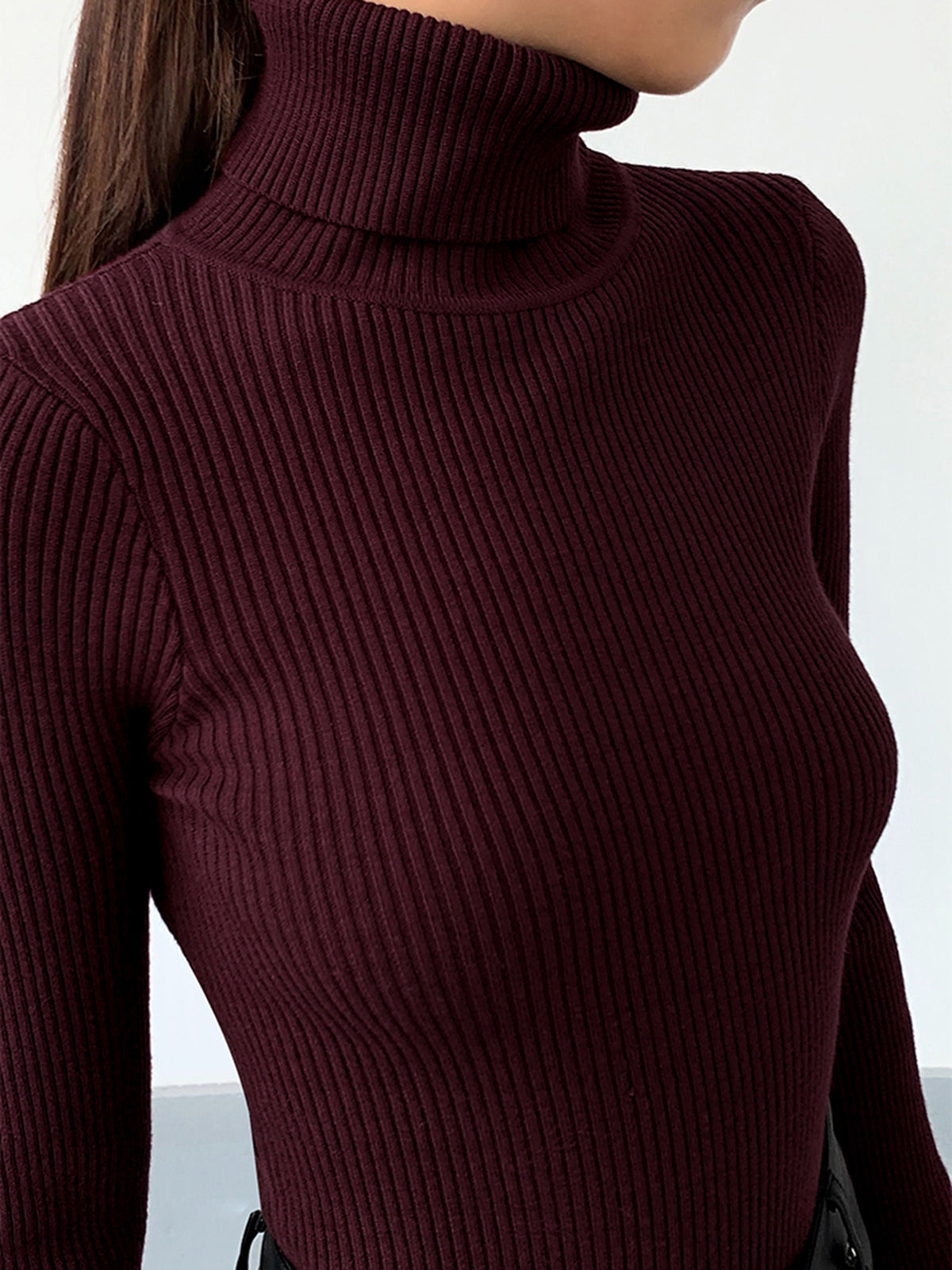 Margot Turtleneck Knit Sweater in Black Green 2