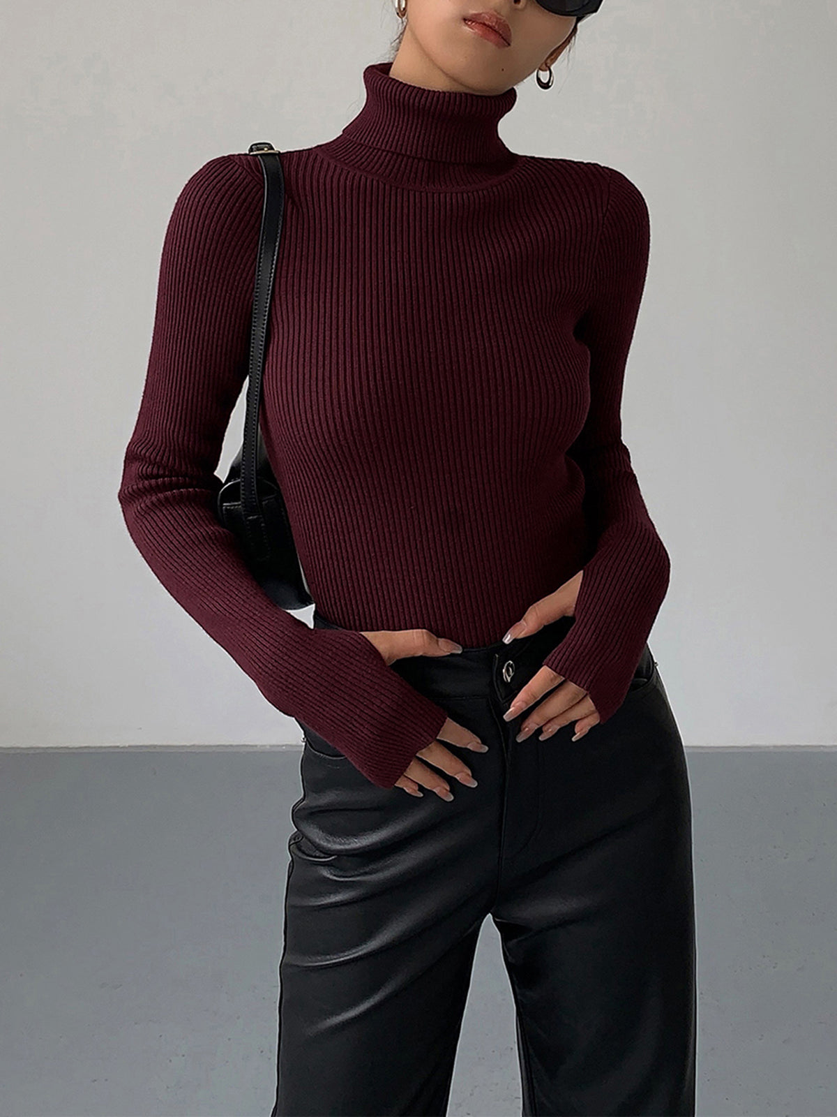 Margot Turtleneck Knit Sweater in Black Black 3