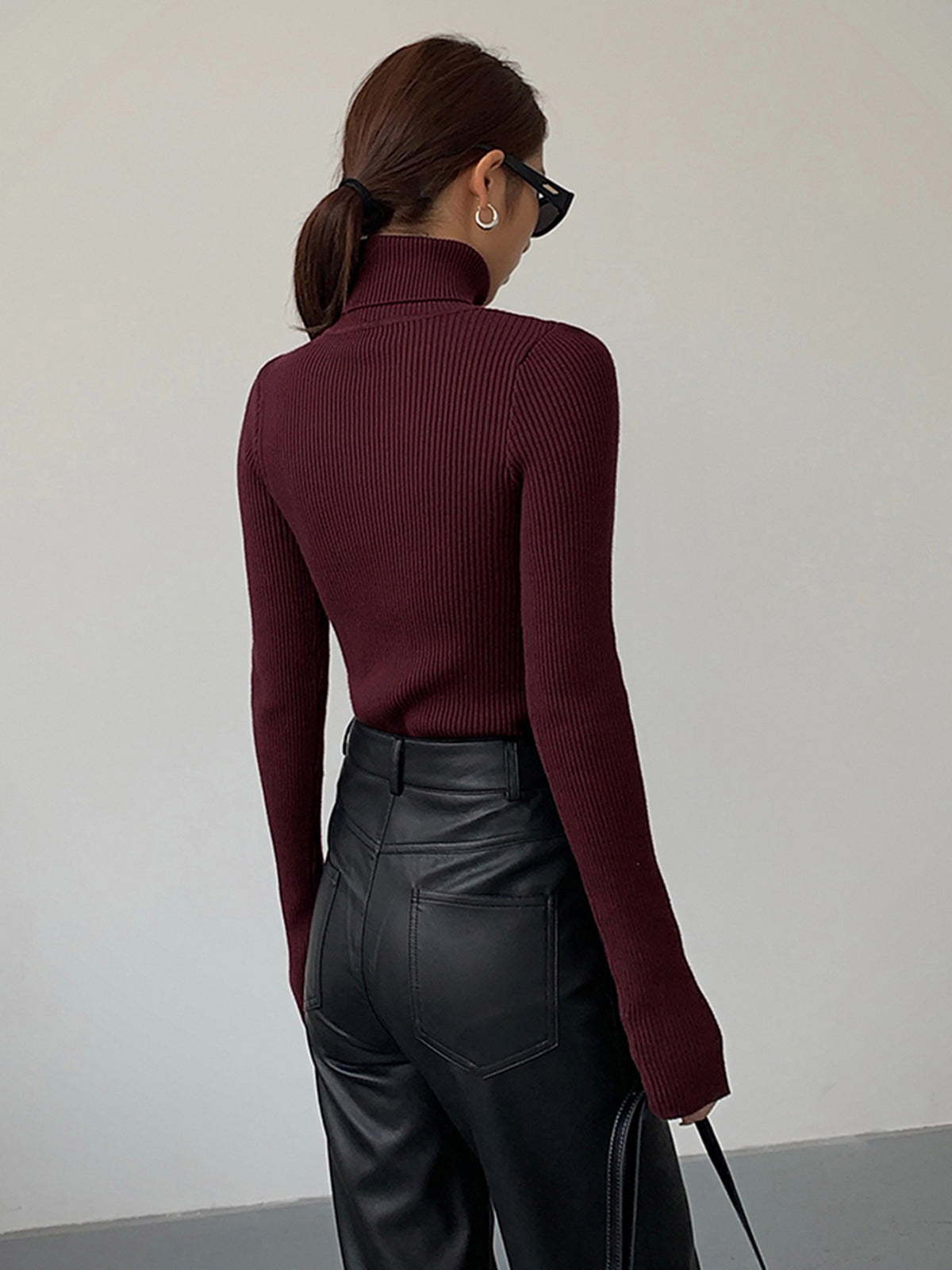 Margot Turtleneck Knit Sweater in Black White 6