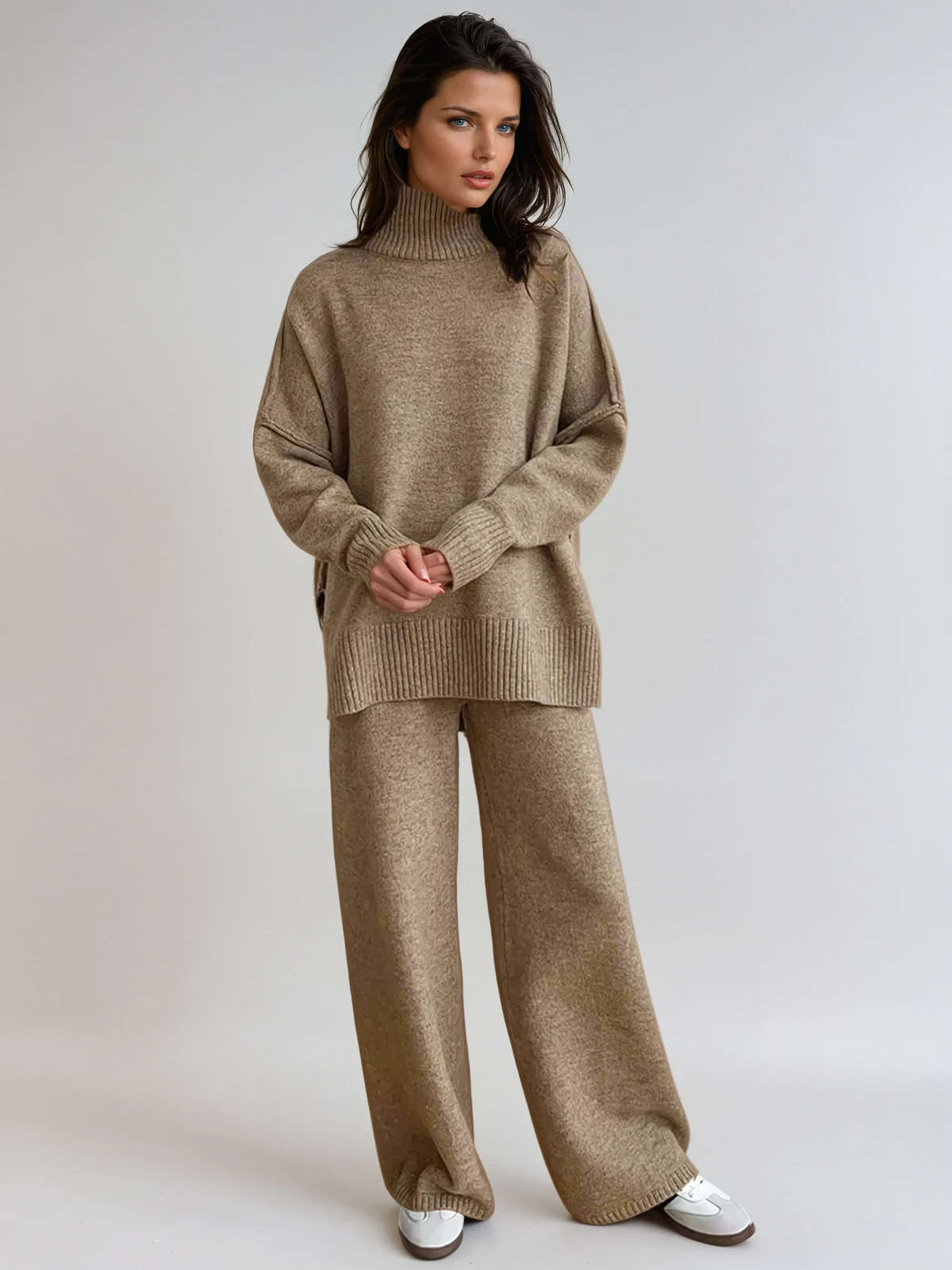 Wynvanne Knit Turtleneck Lounge Set Brown 1