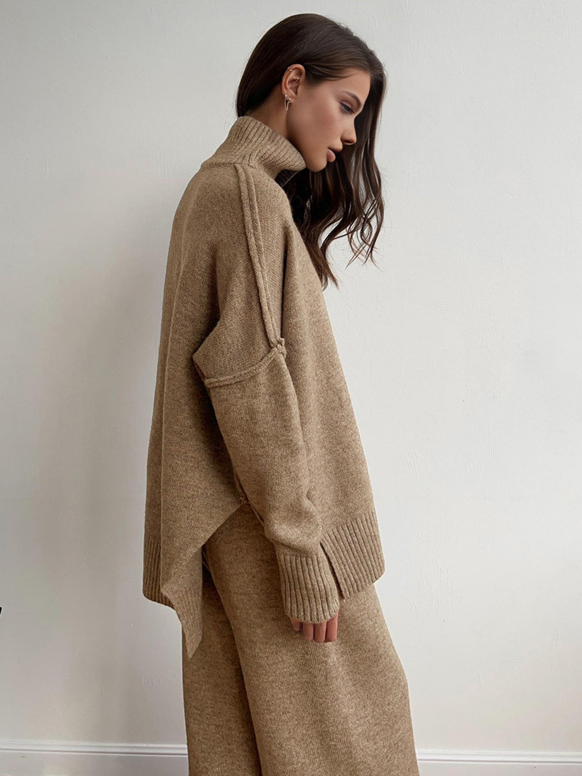 Wynvanne Knit Turtleneck Lounge Set Beige 2