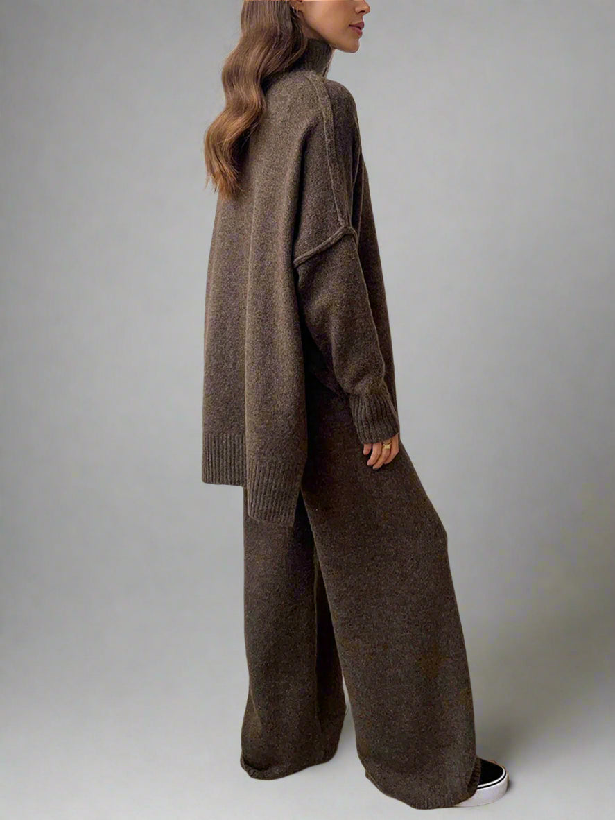 Wynvanne Knit Turtleneck Lounge Set Brown 5