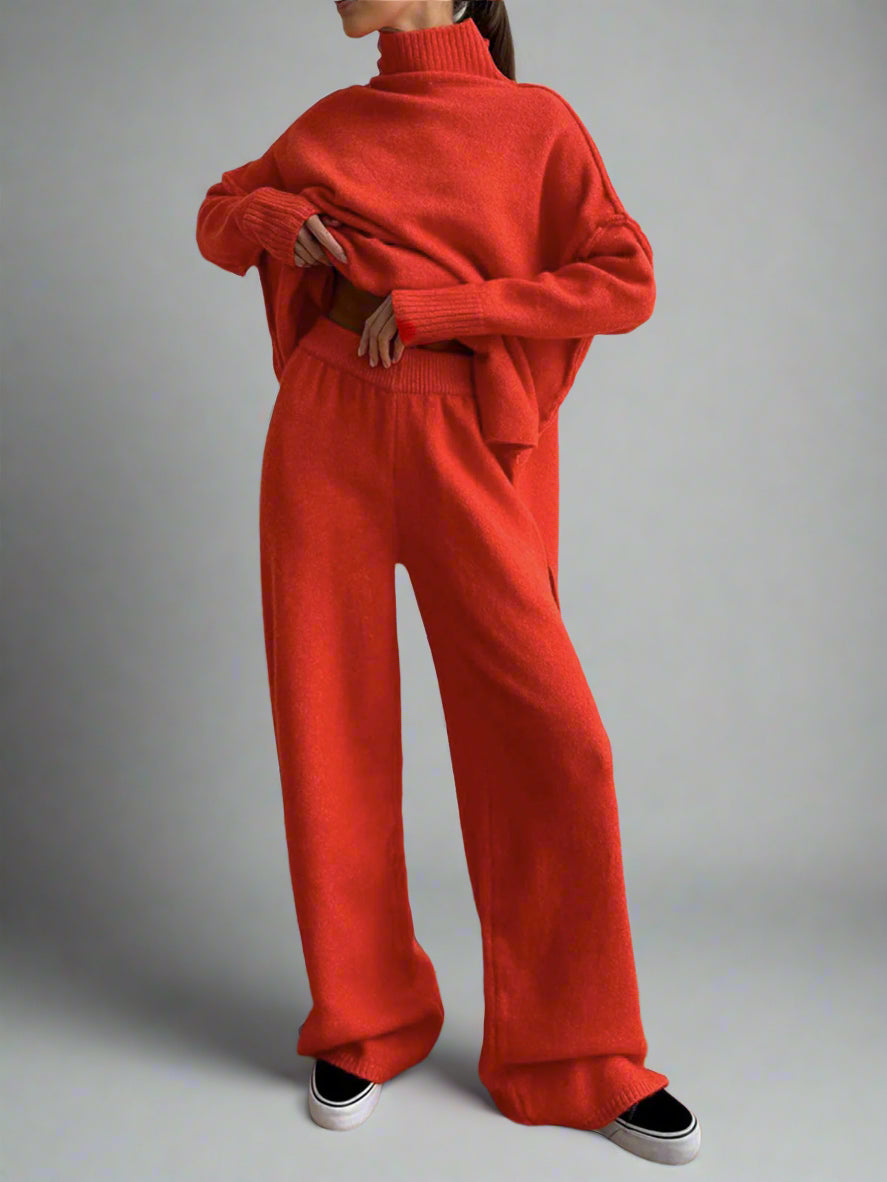 Wynvanne Knit Turtleneck Lounge Set Beige 6