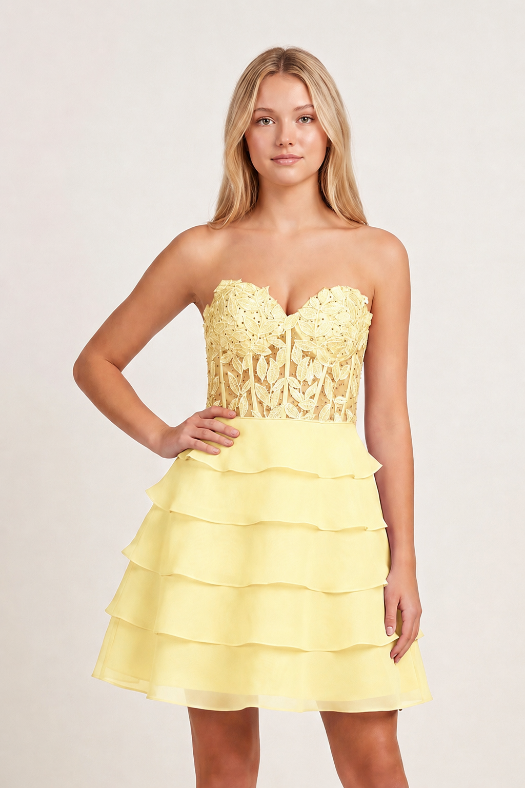 Delphine Tiered Corset Homecoming Dress Candy Pink 4