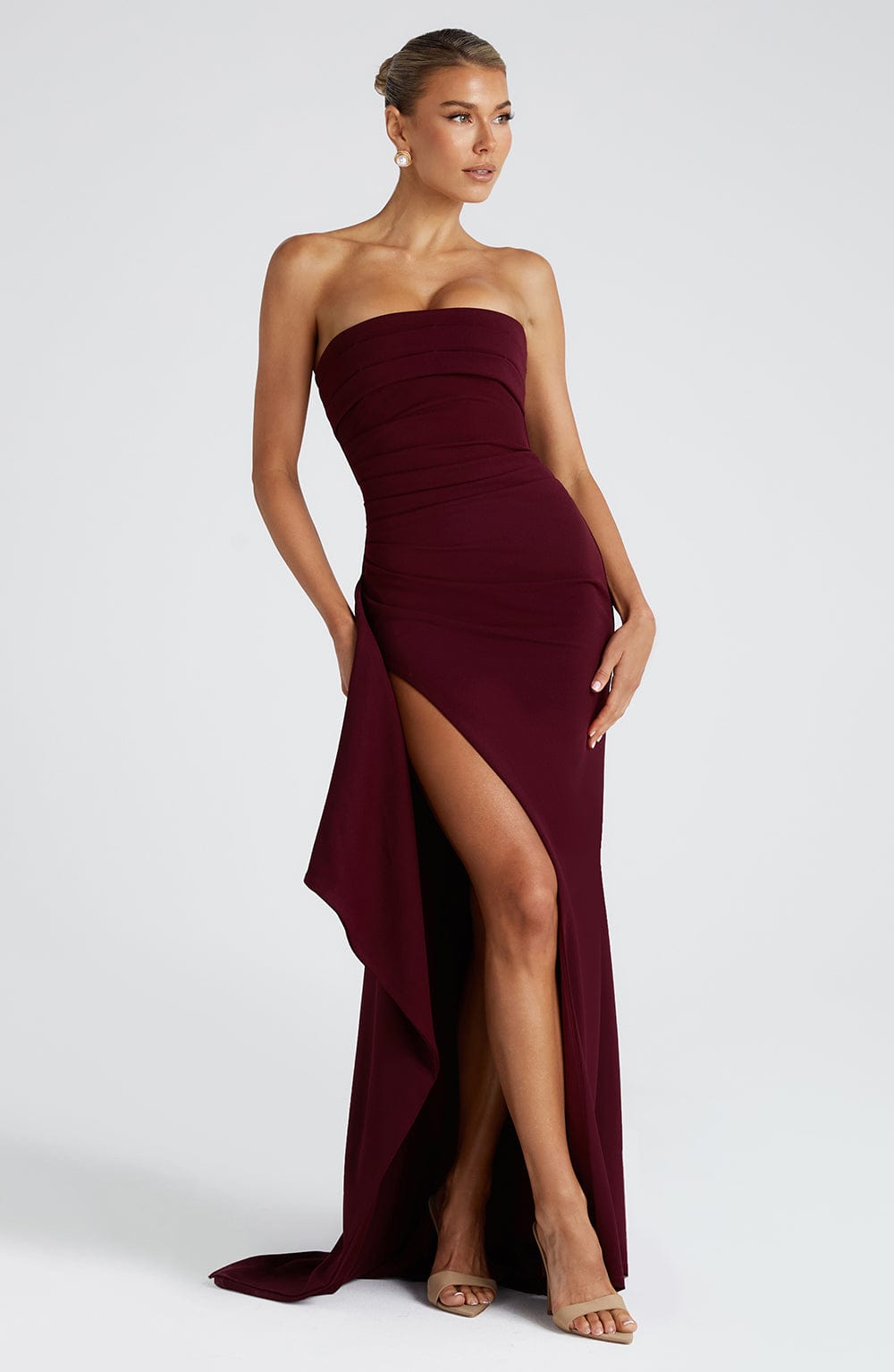 Zafira Satin Maxi Dress in Black Cherry Lacquer 1