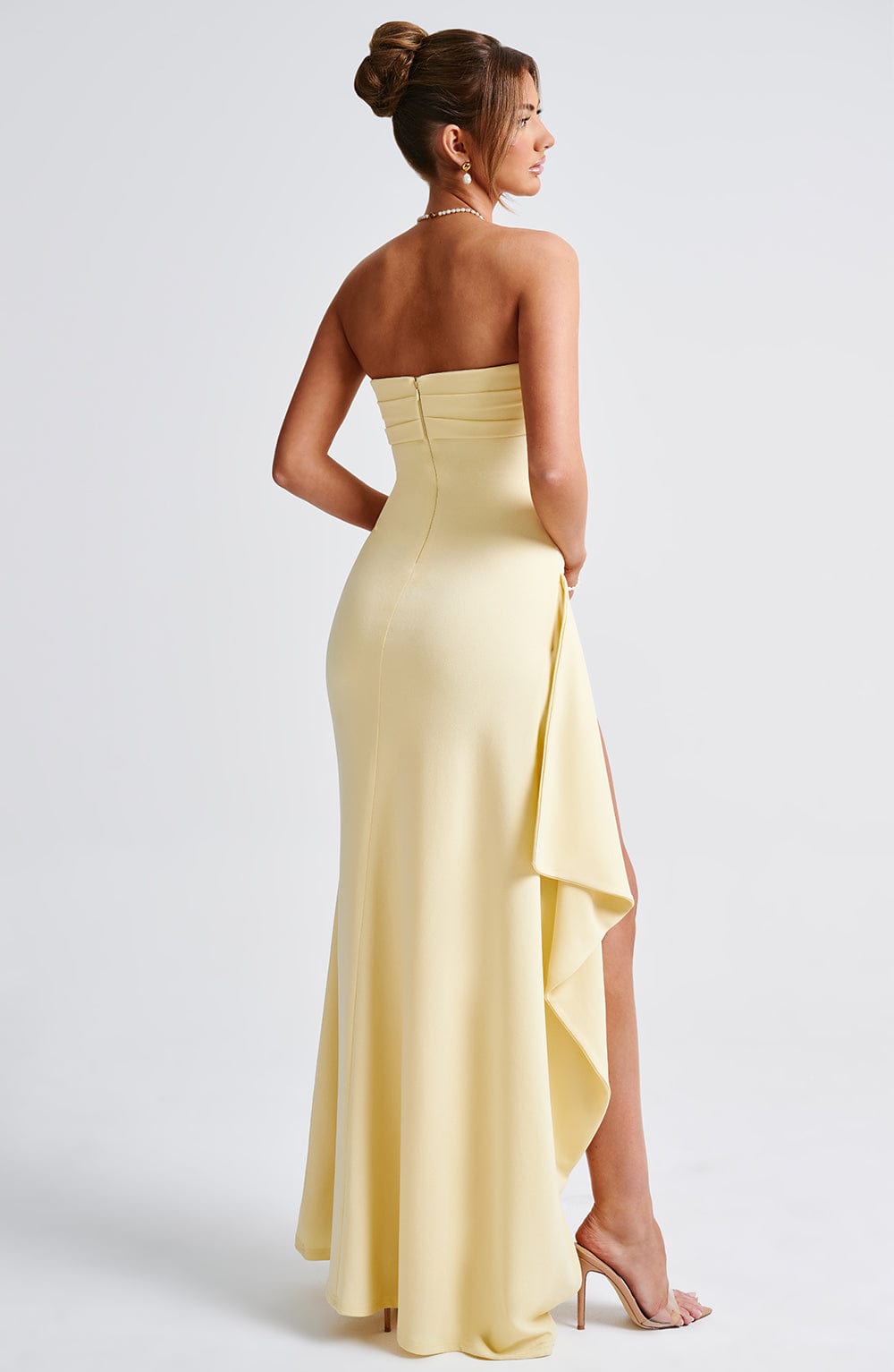Zafira Satin Maxi Dress in Black Lemon 2
