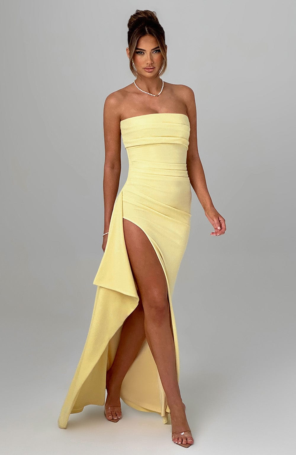 Zafira Satin Maxi Dress in Black Lemon 6