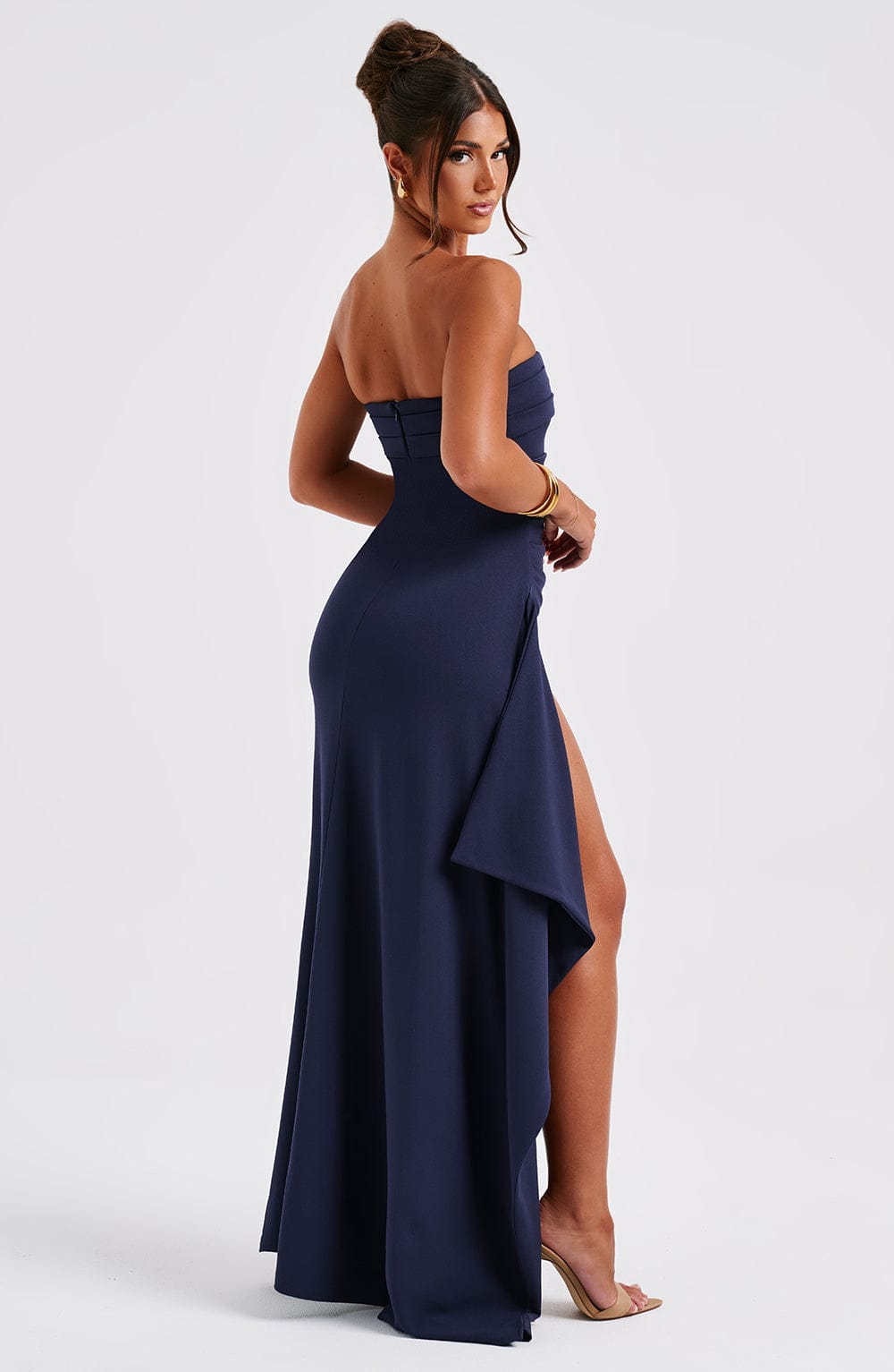 Zafira Satin Maxi Dress in Black Navy 3