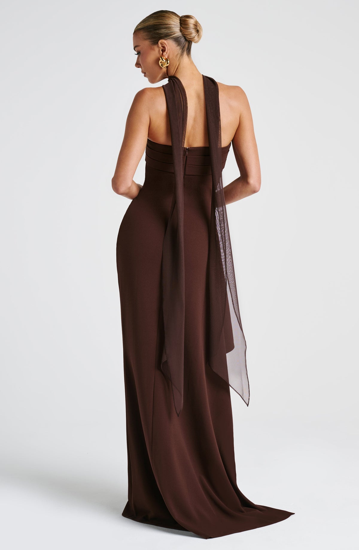 Zafira Satin Maxi Dress in Black Plum Brown 4