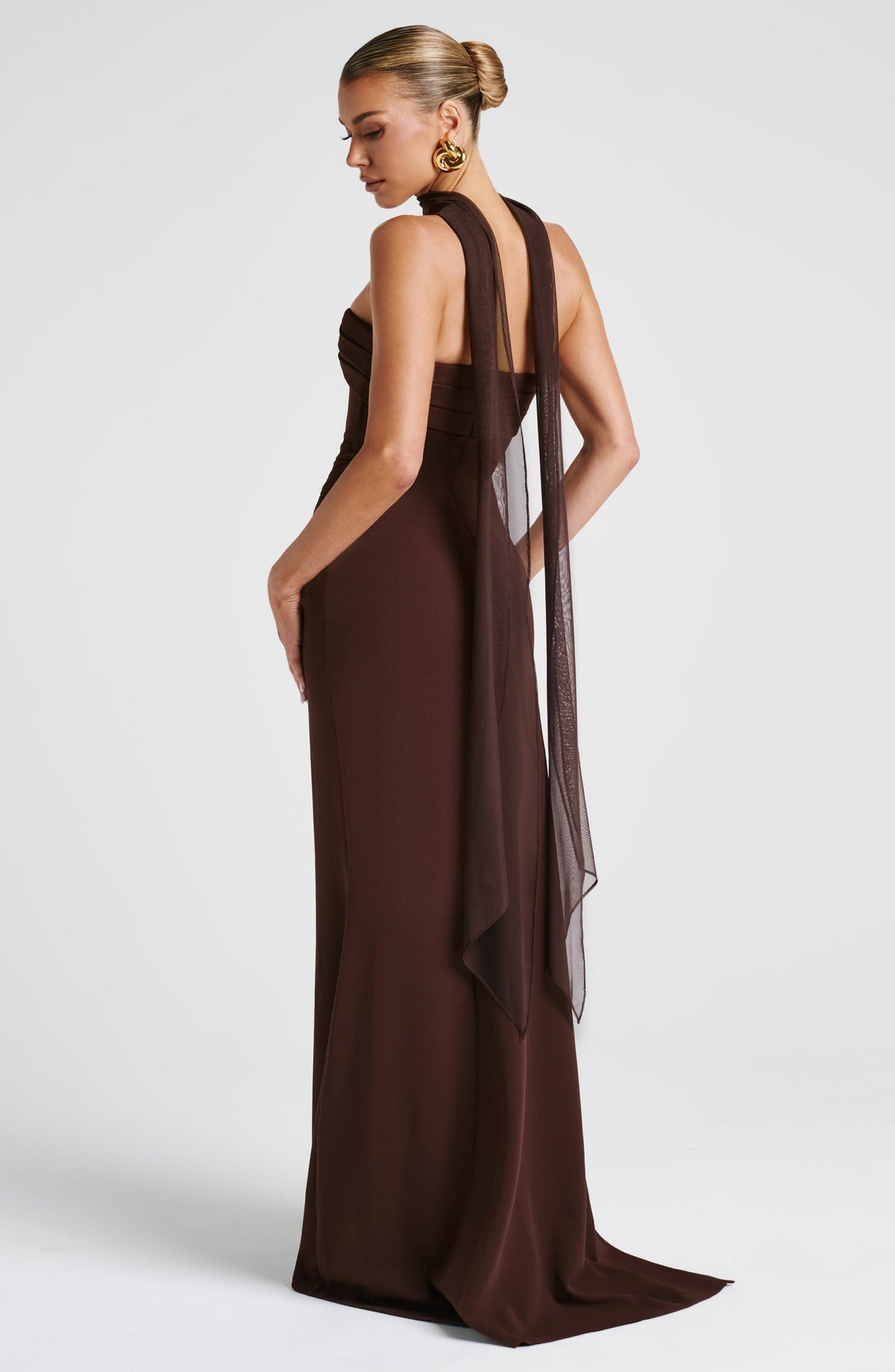 Zafira Satin Maxi Dress in Black Plum Brown 5
